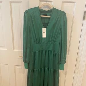 Green ME+EM Satin Tiered Midi